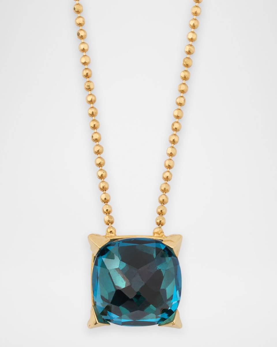 Stones 18K Yellow Gold Square Pendant Necklace with London Blue Topaz